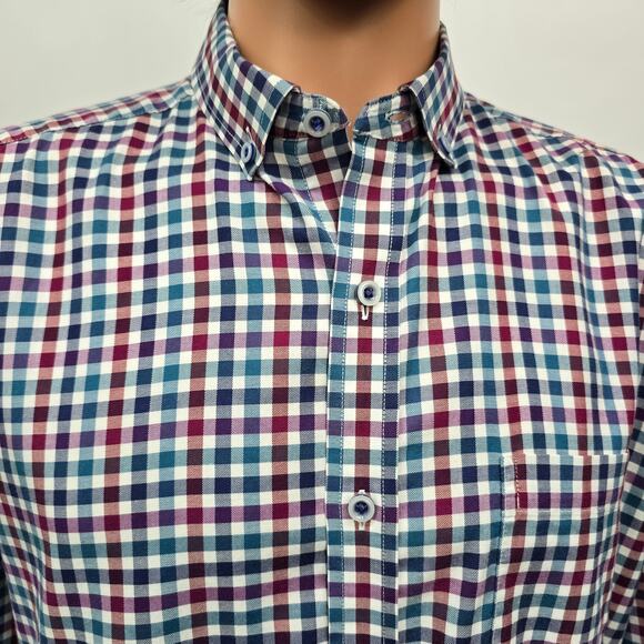 JOHNSTON & MURPHY Shirt Men XL Contrast Flip Cuff Gingham check Multicolor - Picture 3 of 13